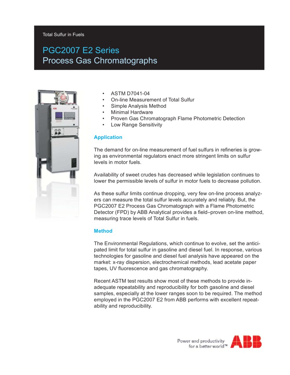 PGC2007 E2 Series (Process Gas Chromatograph) - Total Sulfur in Fuels - ABB Measurement Products