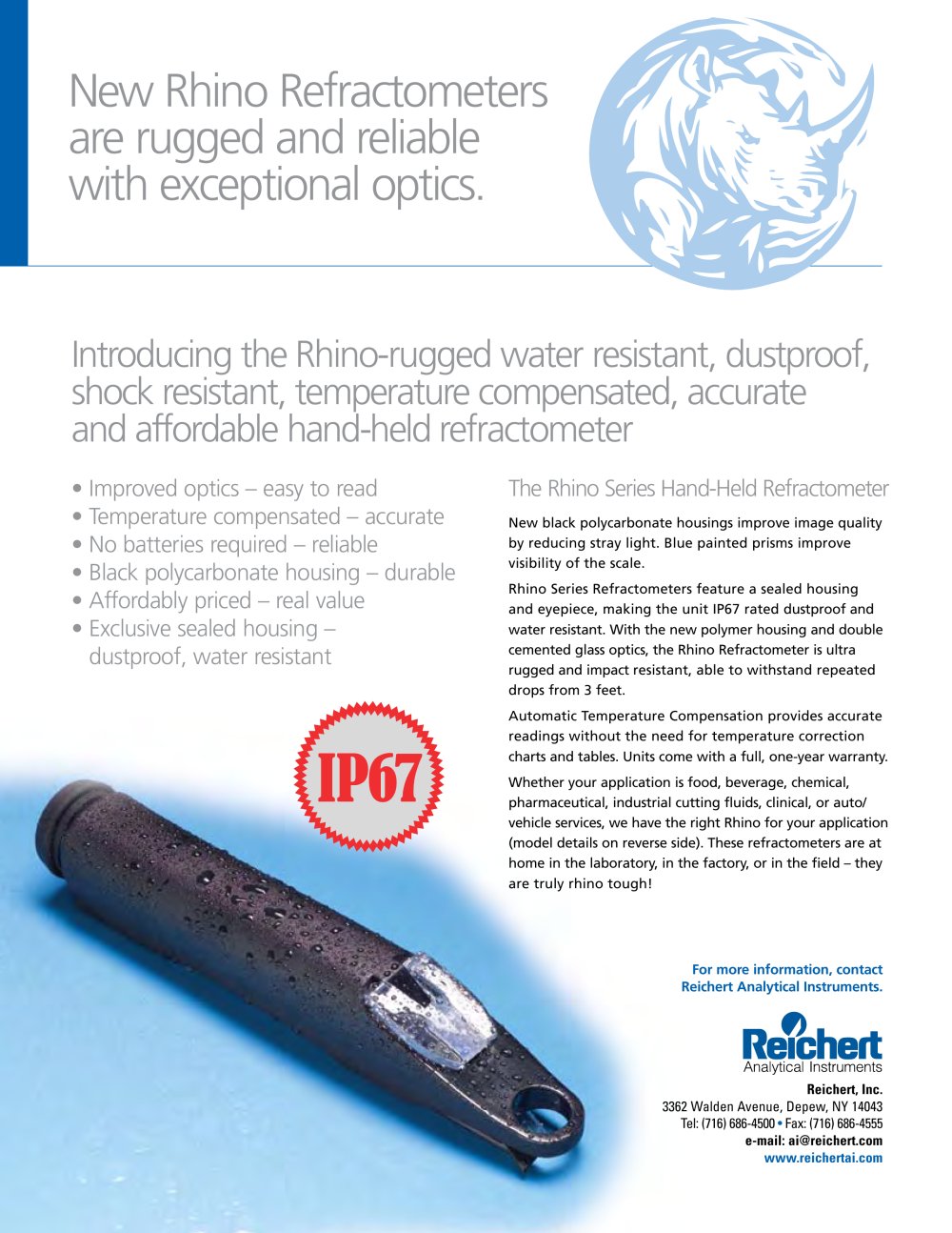 Brix Handheld Refractometers, Rhino Series - Reichert Inc