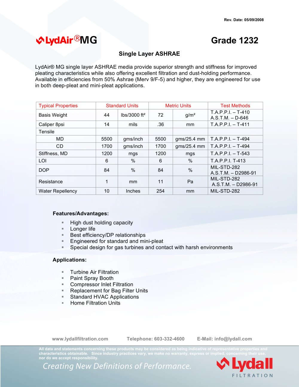 LydAir&reg; MG 1232 - Lydall Filtration