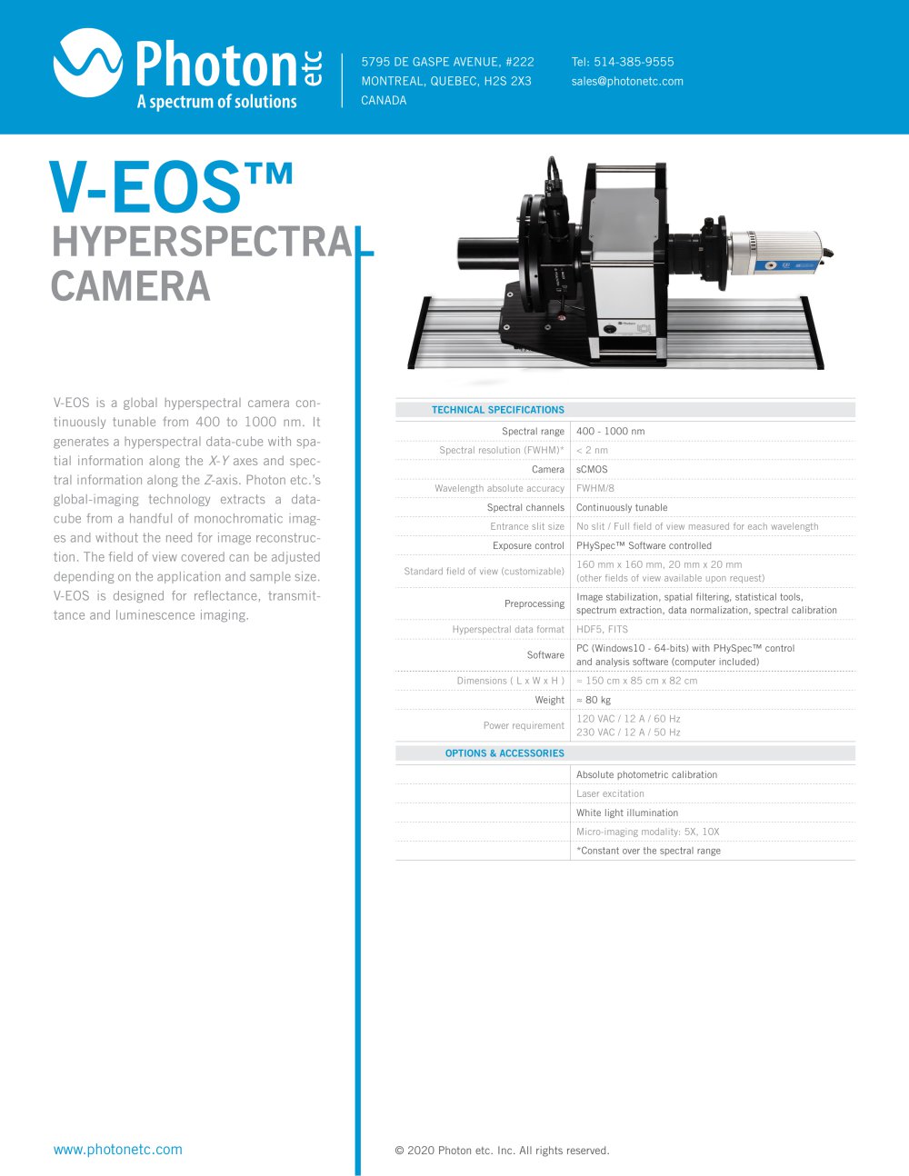 WIDEFIELD HYPERSPECTRAL CAMERA V-EOSTM - Photon etc.
