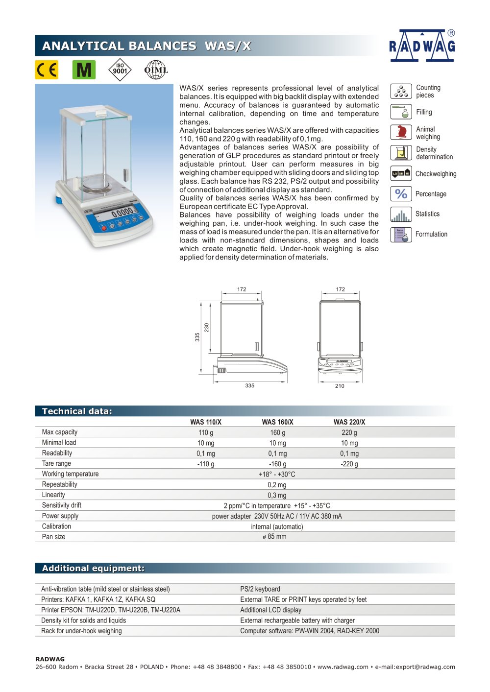 Analytical balances WAS/X - RADWAG