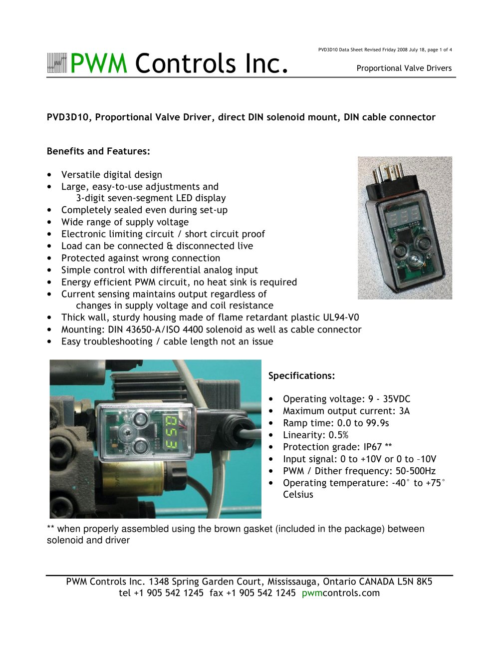 PVD3D10 Proportional Valve Driver - PWM COntrols Inc.