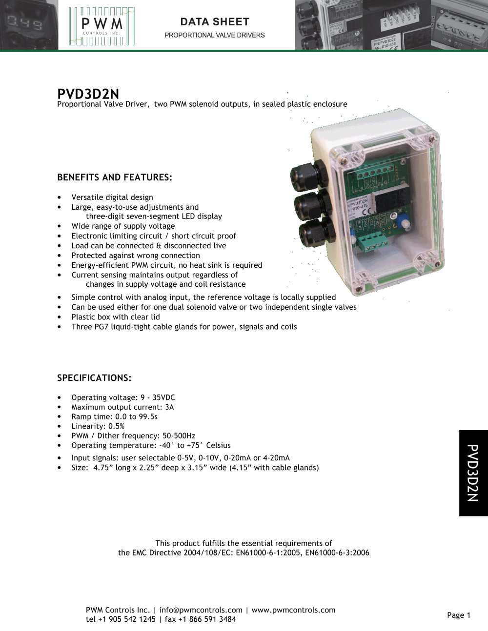 PVD3D2N Proportional Valve Driver - PWM COntrols Inc.