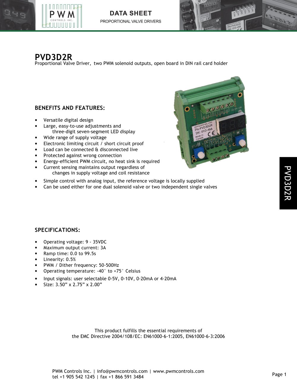 PVD3D2R Proportional Valve Driver - PWM COntrols Inc.
