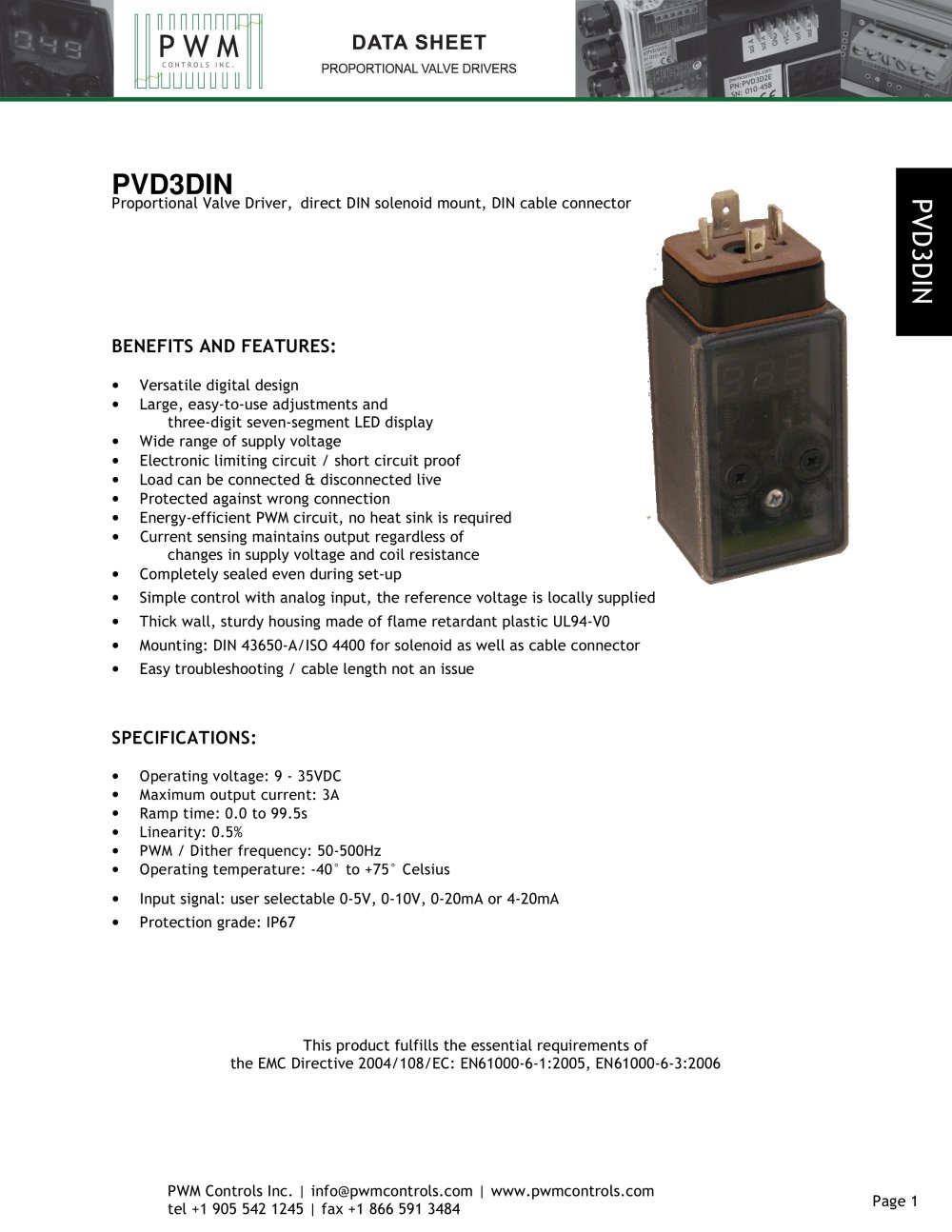 PVD3DIN Proportional Valve Driver - PWM COntrols Inc.