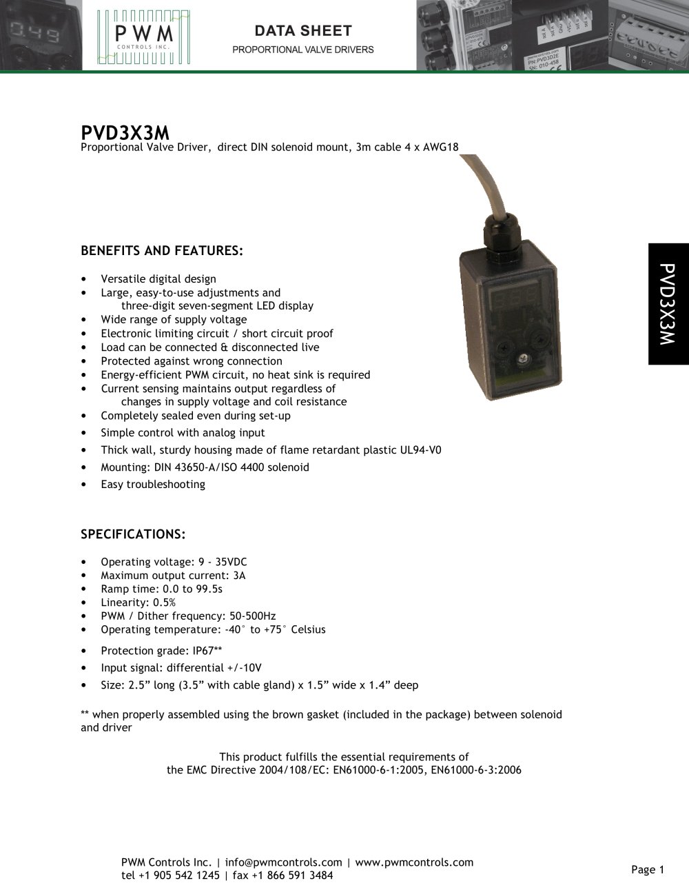 PVD3X3M Proportional Valve Driver - PWM COntrols Inc.