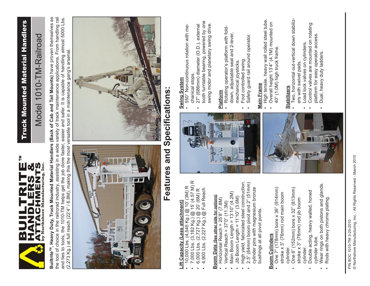 1010-TM Truck Mounted Material Handler - Back of the Cab specification sheet - North Shore Manufacturing
