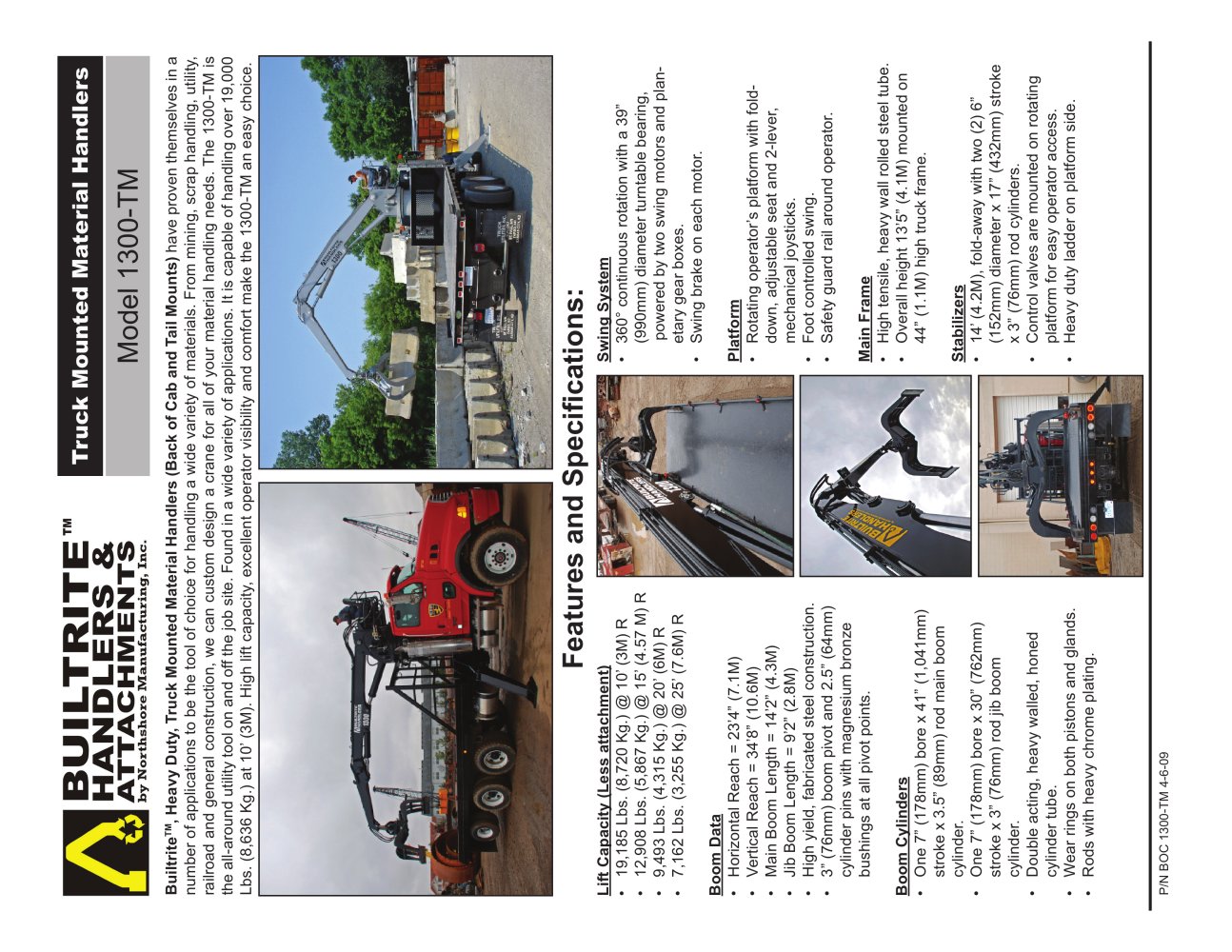1300-TM Truck Mounted Material Handler specification sheet - North Shore Manufacturing