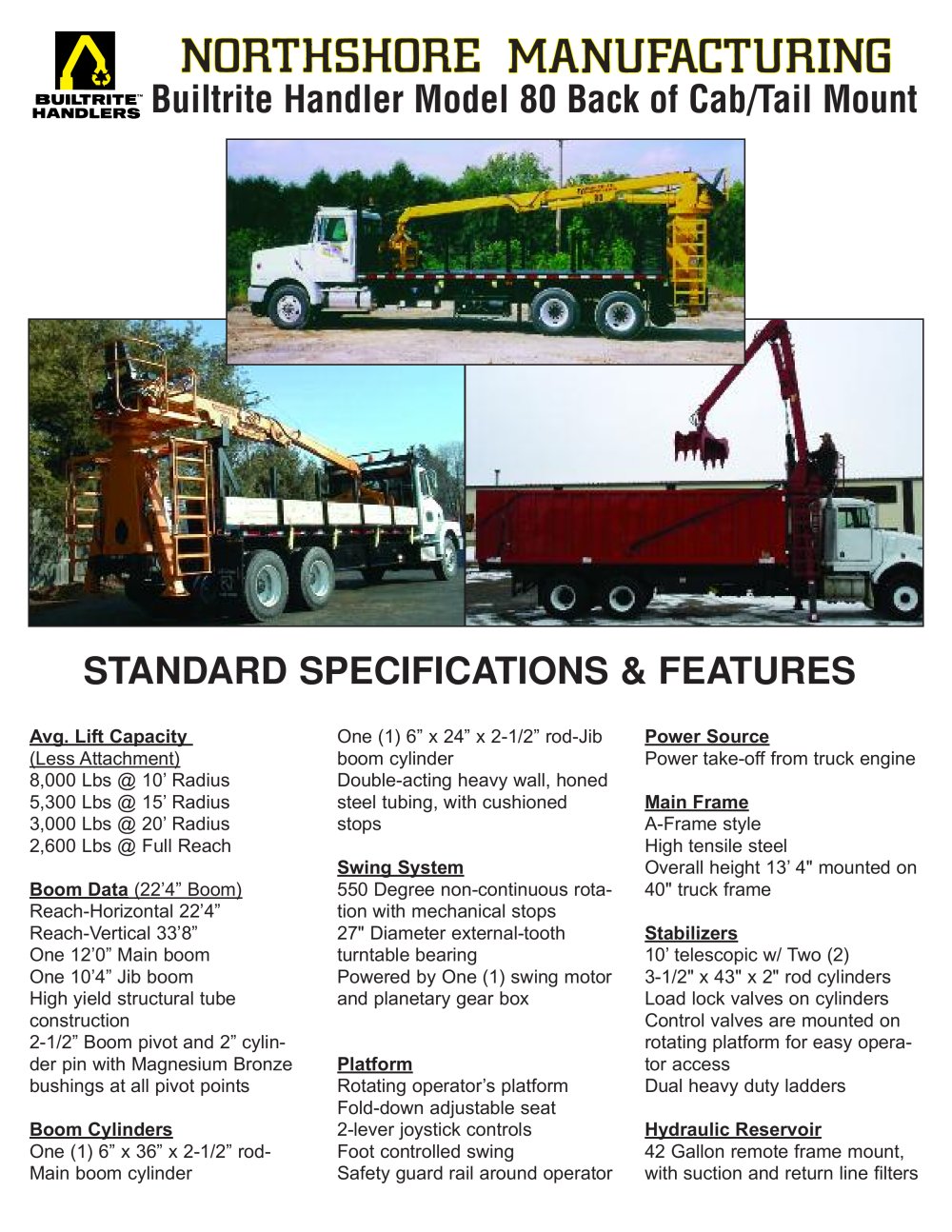 80-TM Truck Mounted Material Handler specification sheet - North Shore Manufacturing