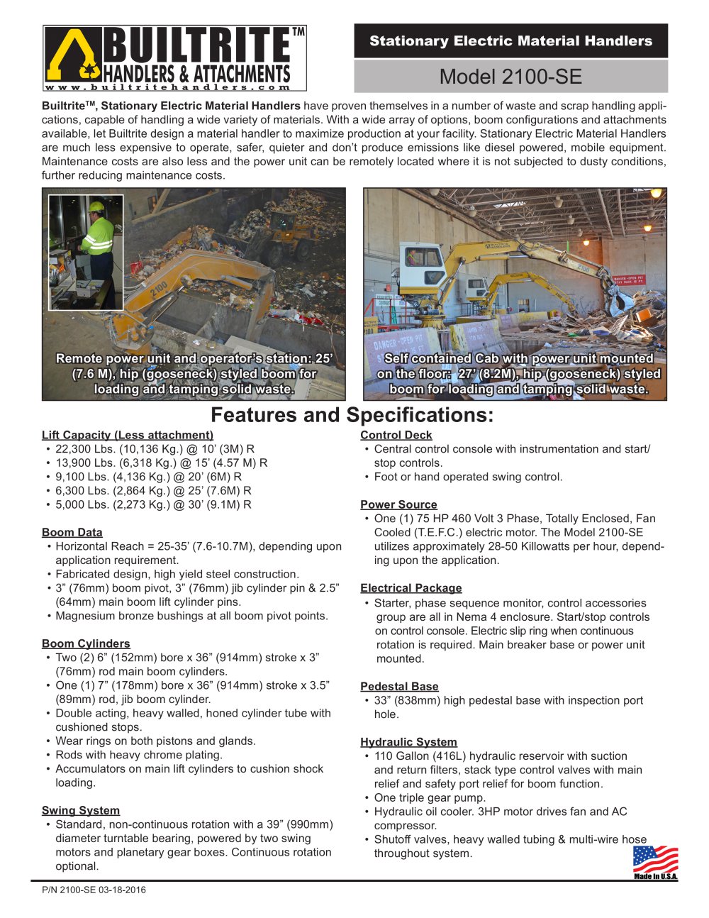 Model 2100-SE Stationary Electric Material Handler - North Shore Manufacturing