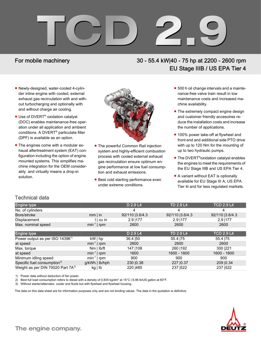 TCD 2.9 L4 Engine for Industrial Applications - 1 / 2 Pages