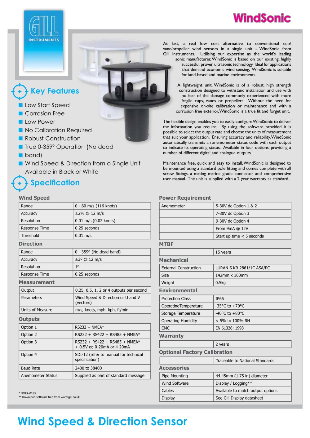 WindSonic - Wind Speed and Direction Sensor - Gill instruments