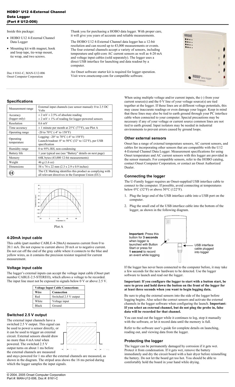 AC Current Data Loggers 	U12-006 4-Channel External - ONSET