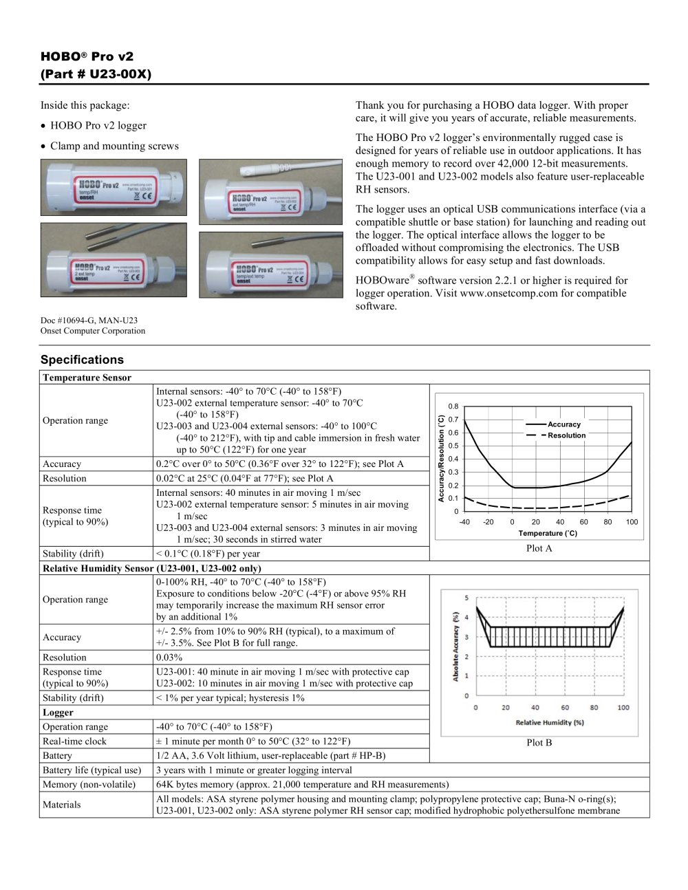 humidity and temperature data-logger - ONSET