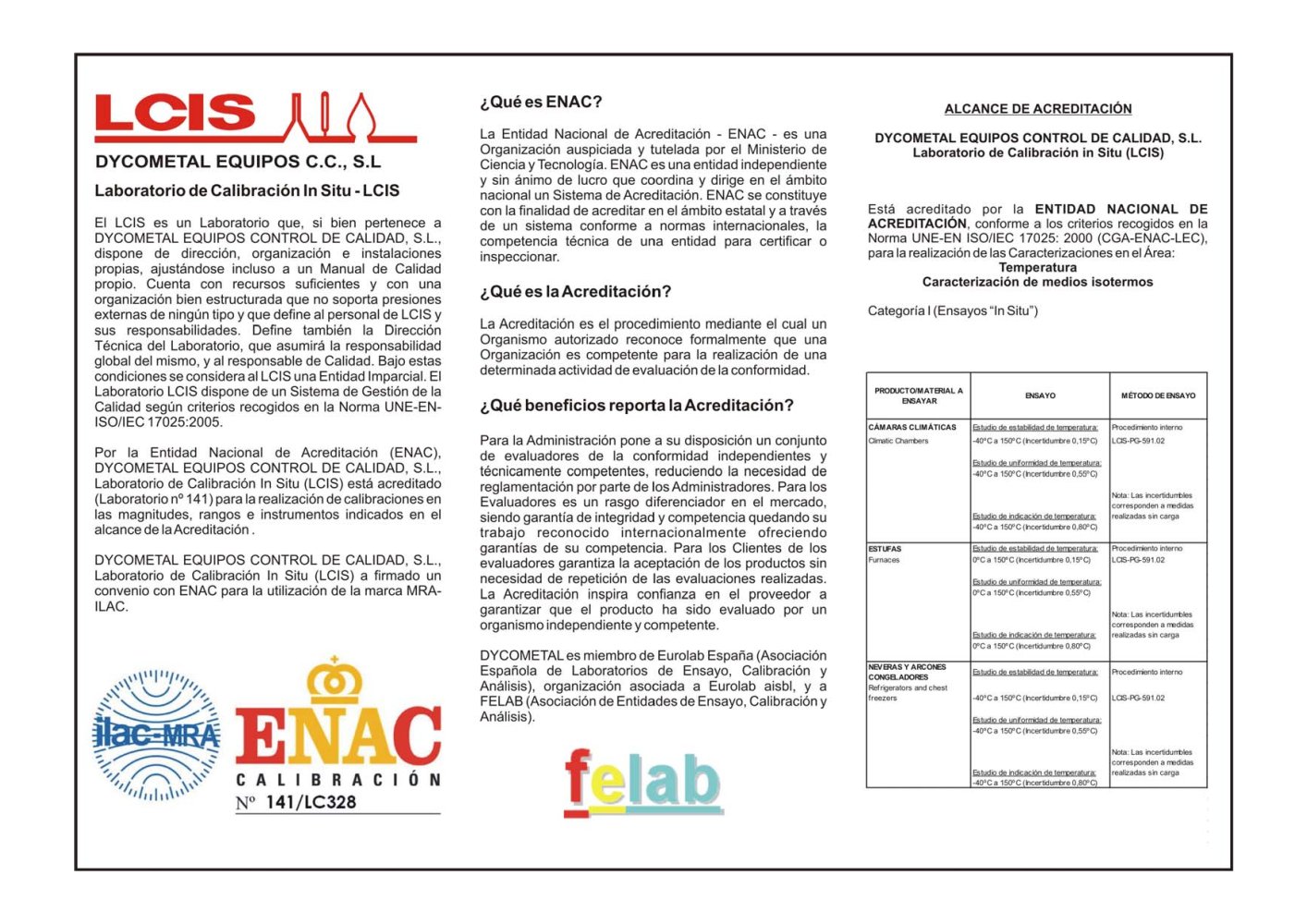DYCOMETAL - Laboratorio de Calibraci&oacute;n In Situ LCIS - Dycometal Equipos de Control de la calidad, S.L.