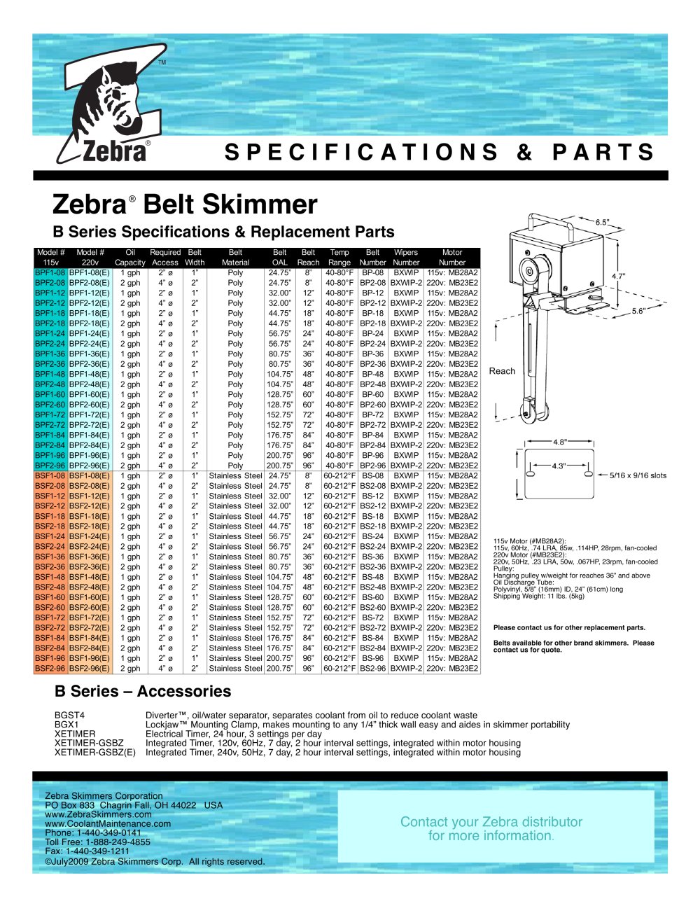 Belt Skimmer - specifications - Zebra Skimmers Corp.