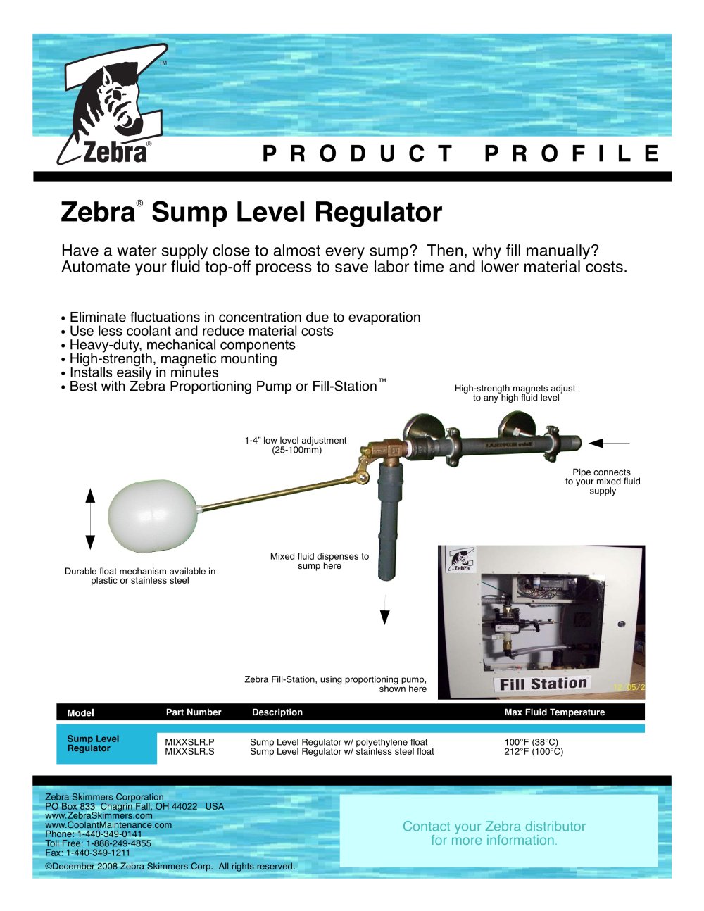 Float level Switch - Zebra Skimmers Corp.