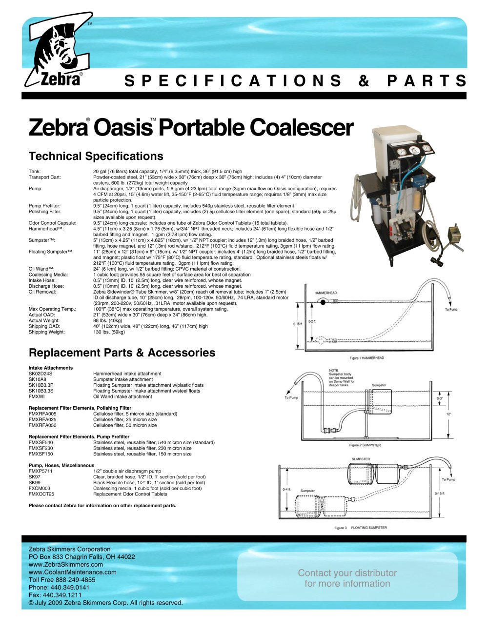 Oasis� Portable Coalescer - specifications - Zebra Skimmers Corp.