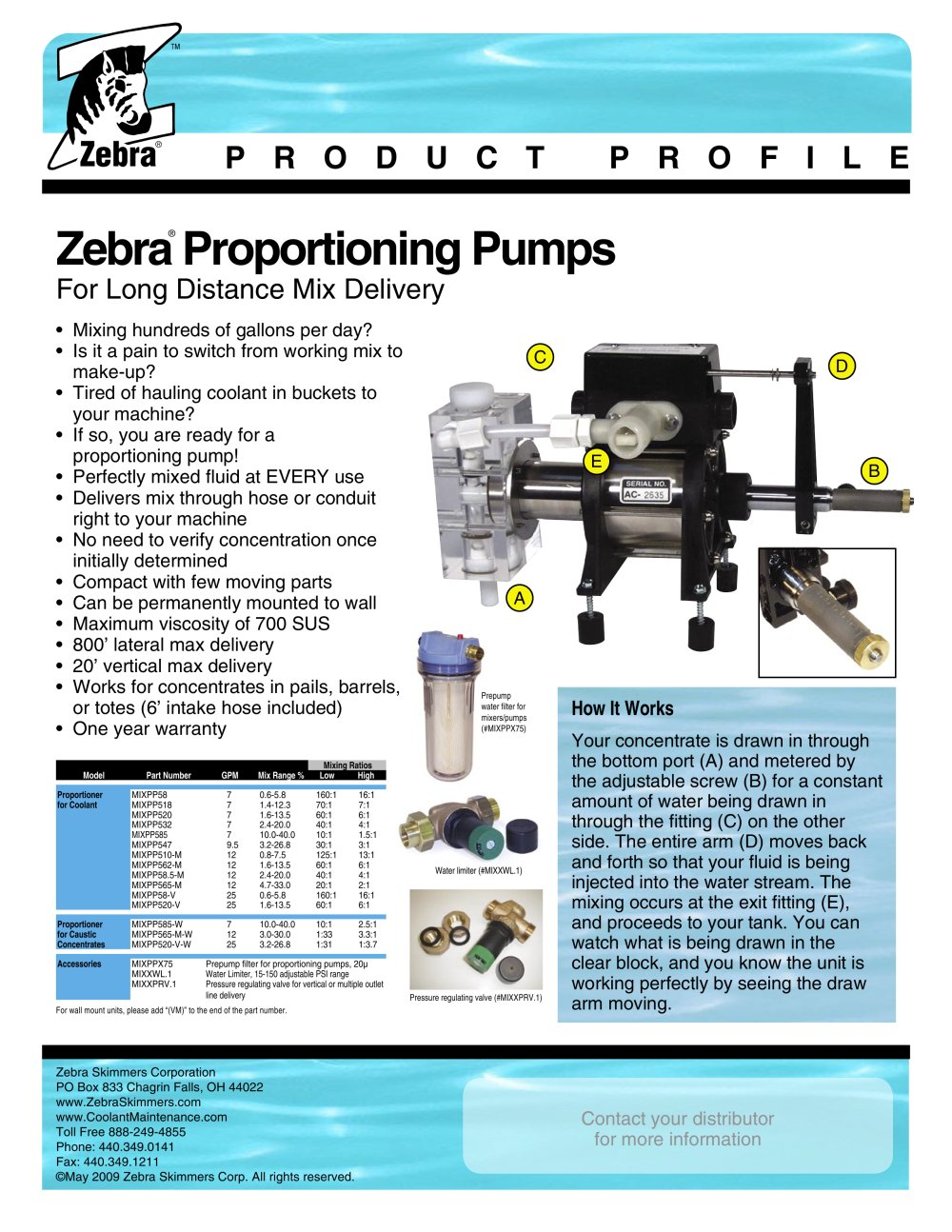 Proportioning Pumps - Zebra Skimmers Corp.