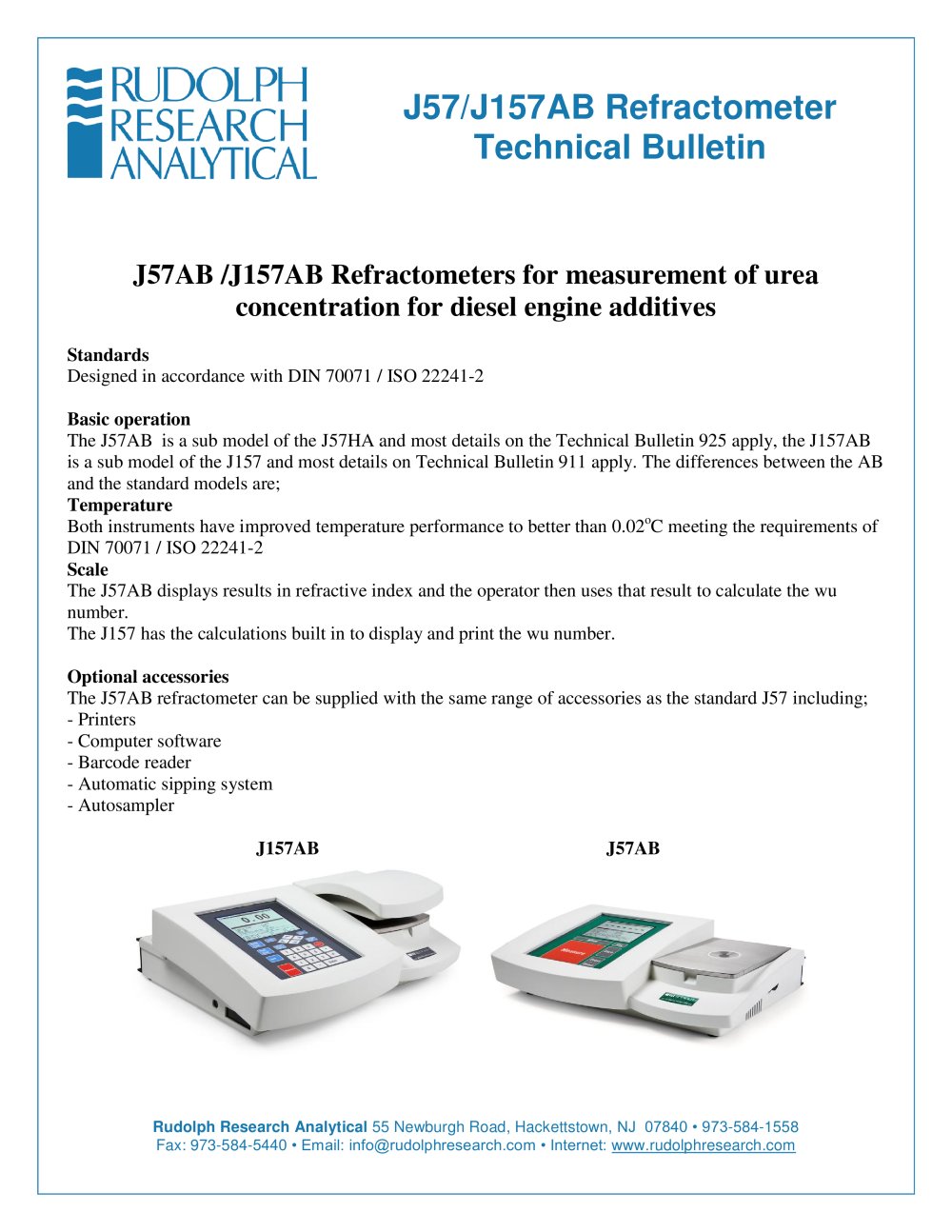 J57AB/J157AB Refractometers for measurement of urea concentration in diesel engine additives - Rudolph Research Analytical