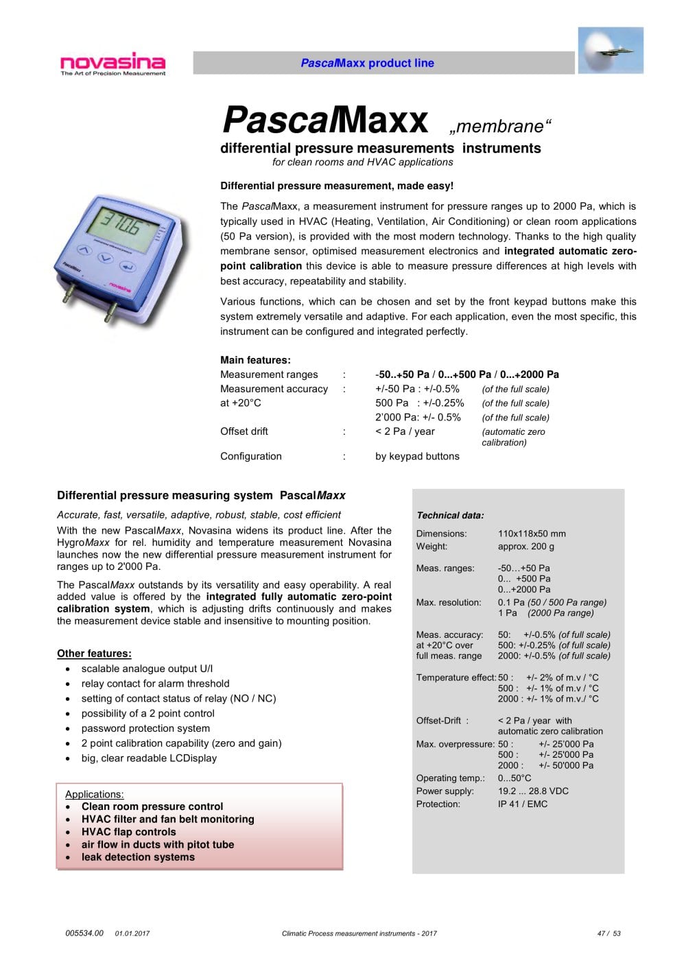 Differential pressure instrument - PascalMaxx 500/2000 Z - Novasina AG