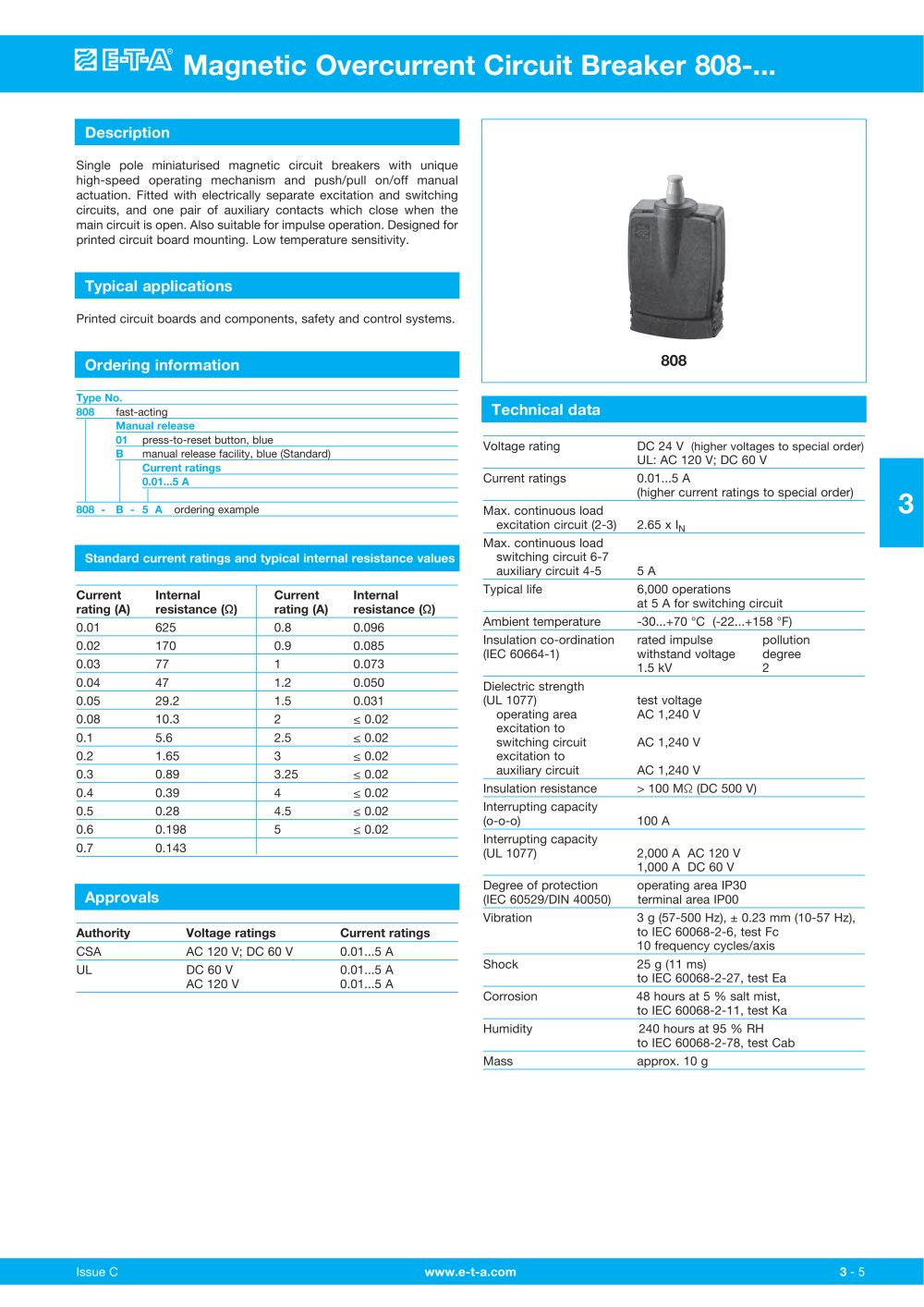 Magnetic Overcurrent Circuit Breaker 808 - E-T-A