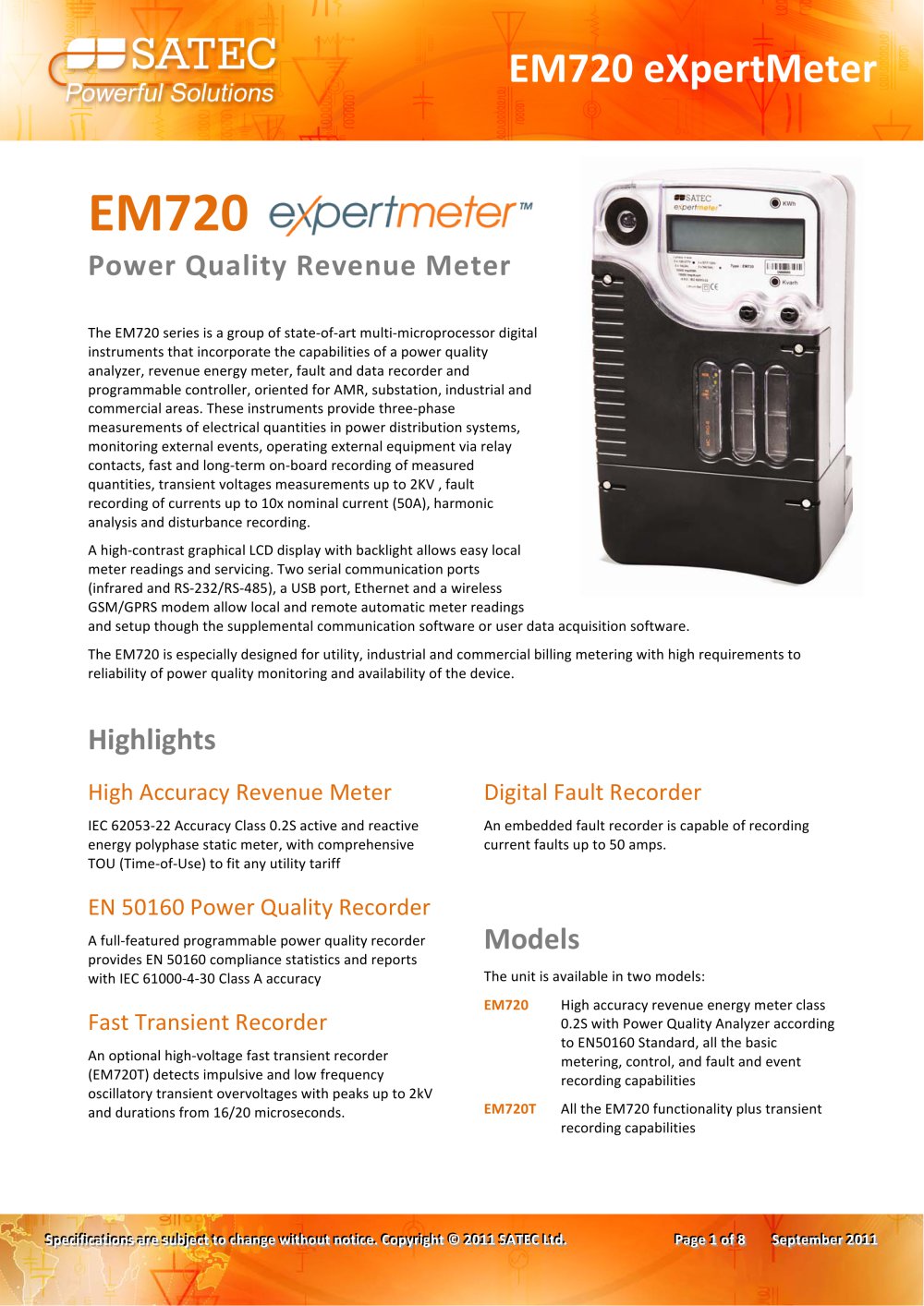 EM720 eXpertmeter Datasheet - SATEC