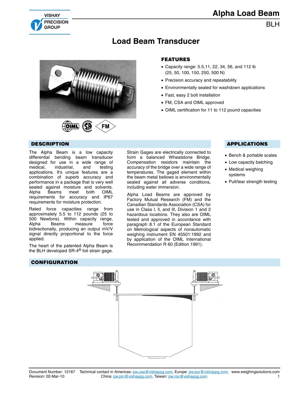 Load Beam Transducer - Vishay Nobel Transducers