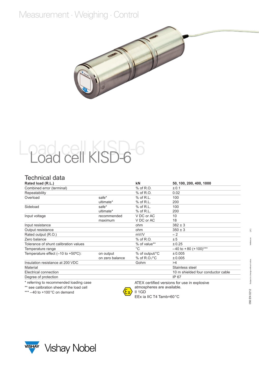 Loadcell - KISD-6 - Vishay Nobel Transducers