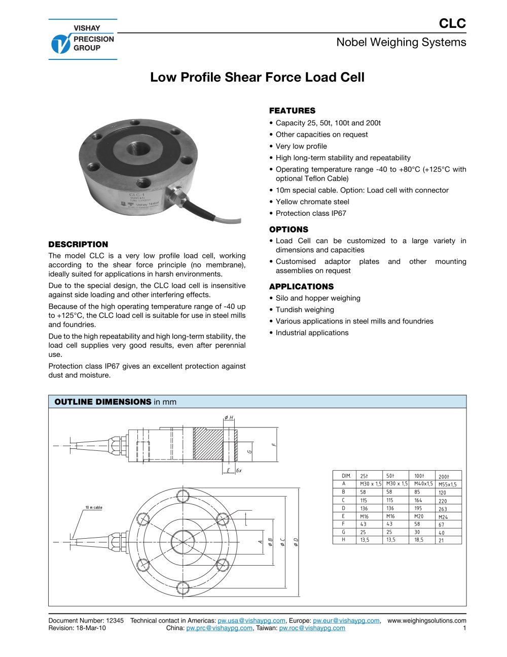 Low Profile Shear Force Load Cell - Vishay Nobel Transducers