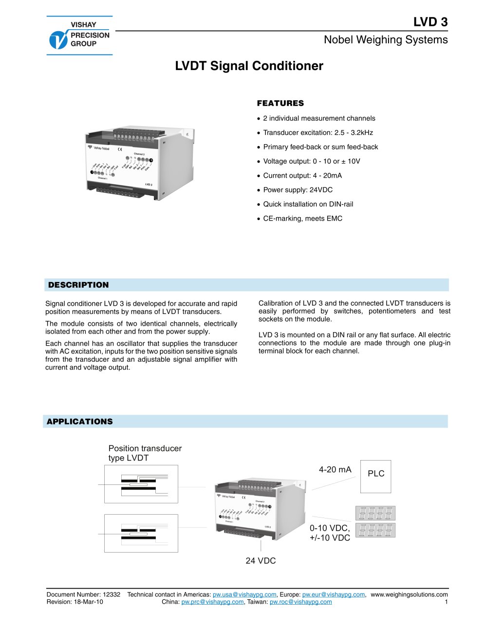 LVDT Signal Conditioner - Vishay Nobel Transducers