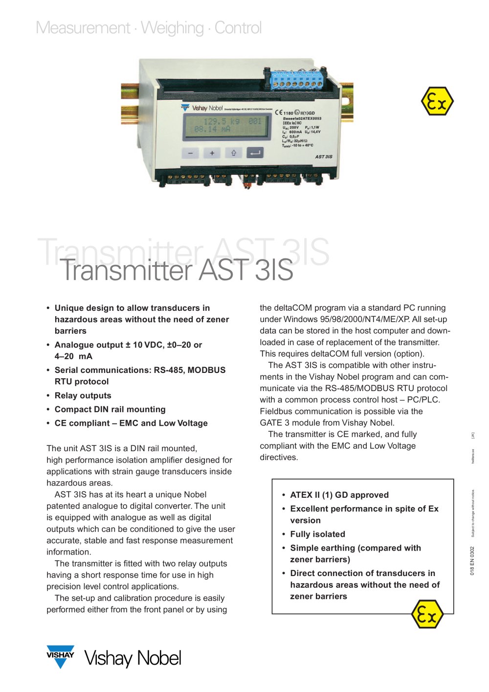 Transmitter - AST 3IS - Vishay Nobel Transducers