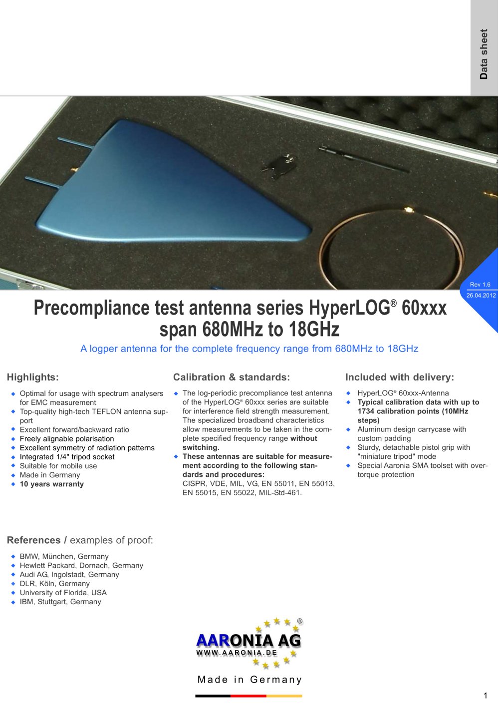 Broadband EMC Test Antenna series HyperLOG&reg; 60xxx (680MHz-18GHz) - Aaronia AG