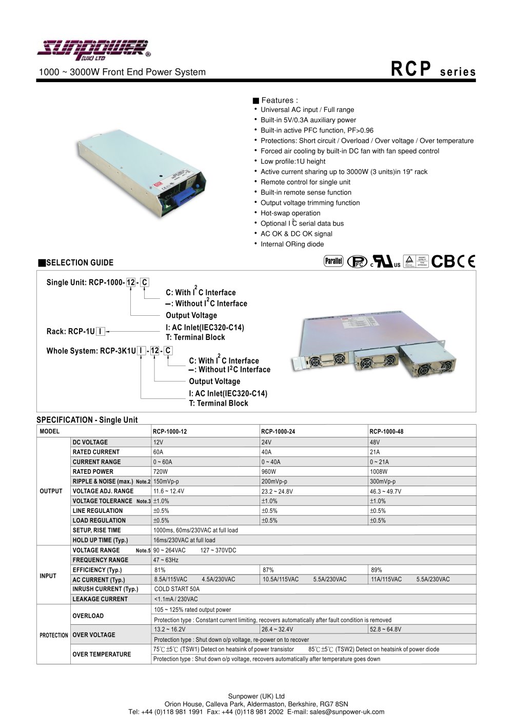 1000W Front End Power System - Sunpower UK