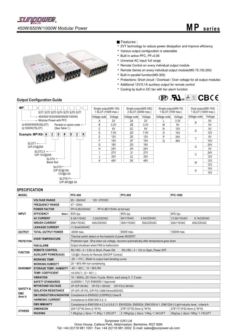 1000W Modular Power Power Supply - Sunpower UK