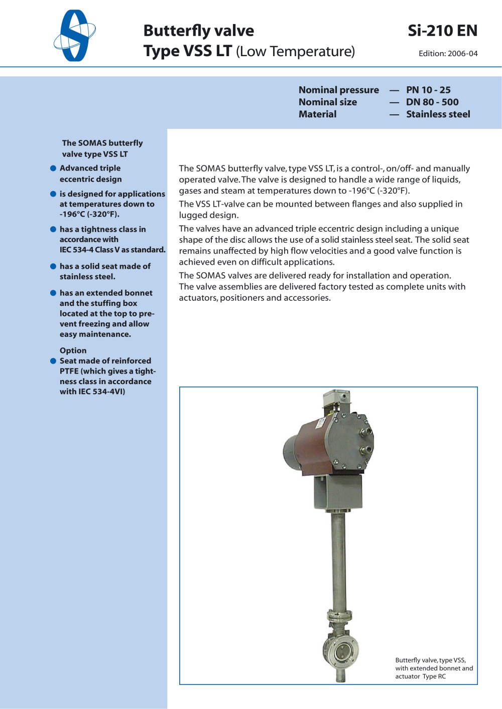 Butterfly valve Type VSS LT (Low Temperature) - SOMAS
