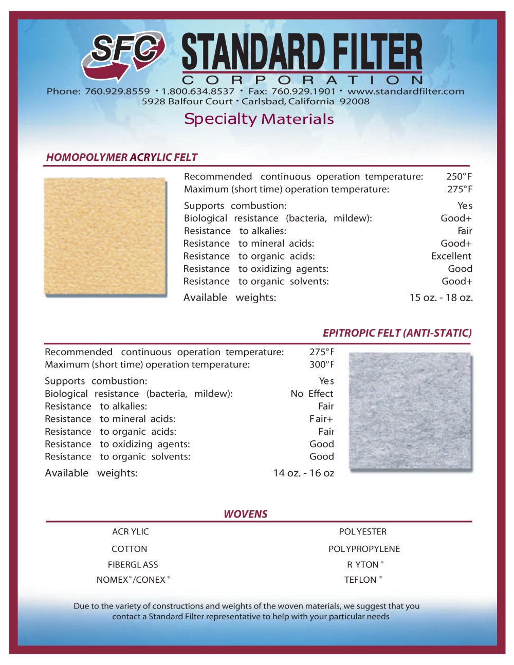 Specialty Material - Standard Filter Corporation