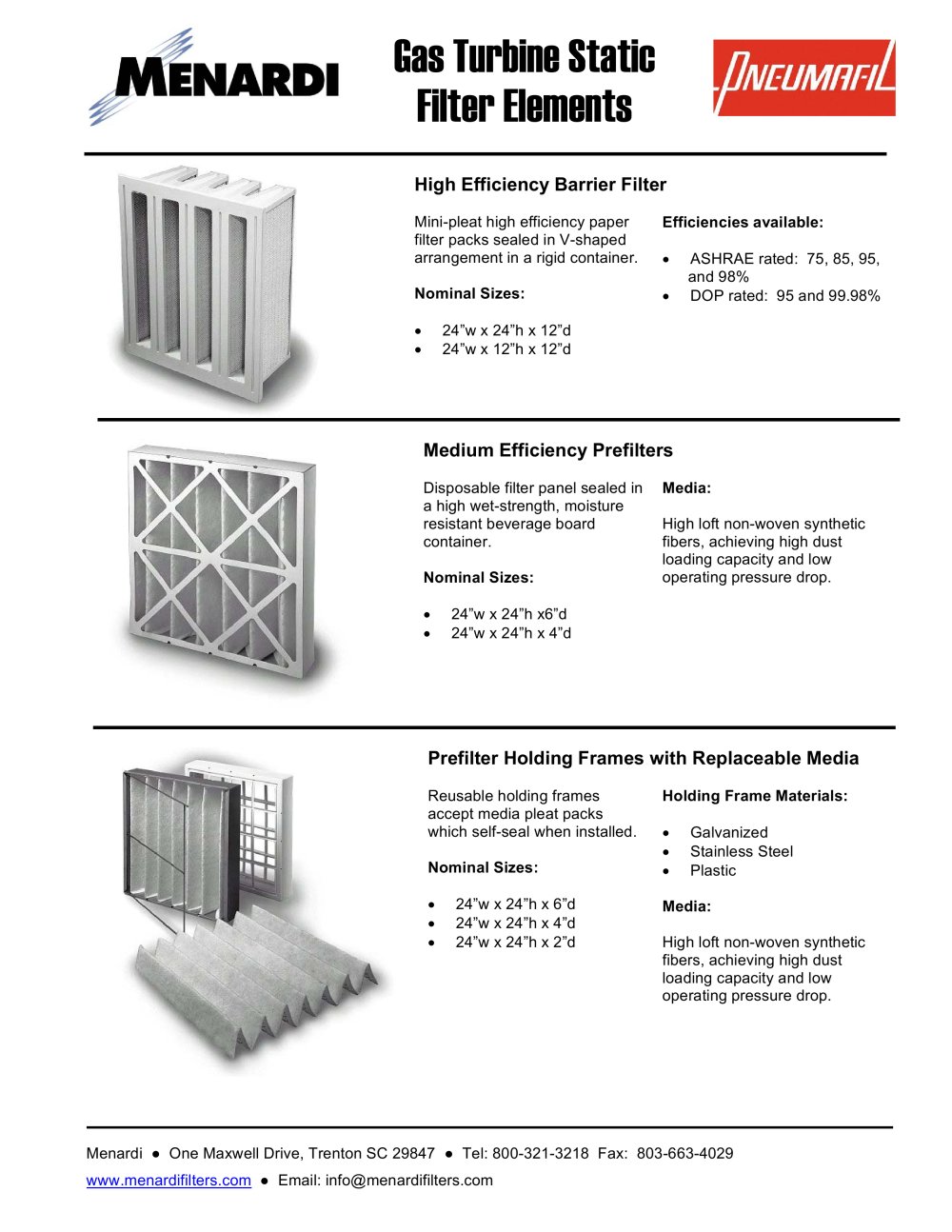 Static Filter Elements - Menardi