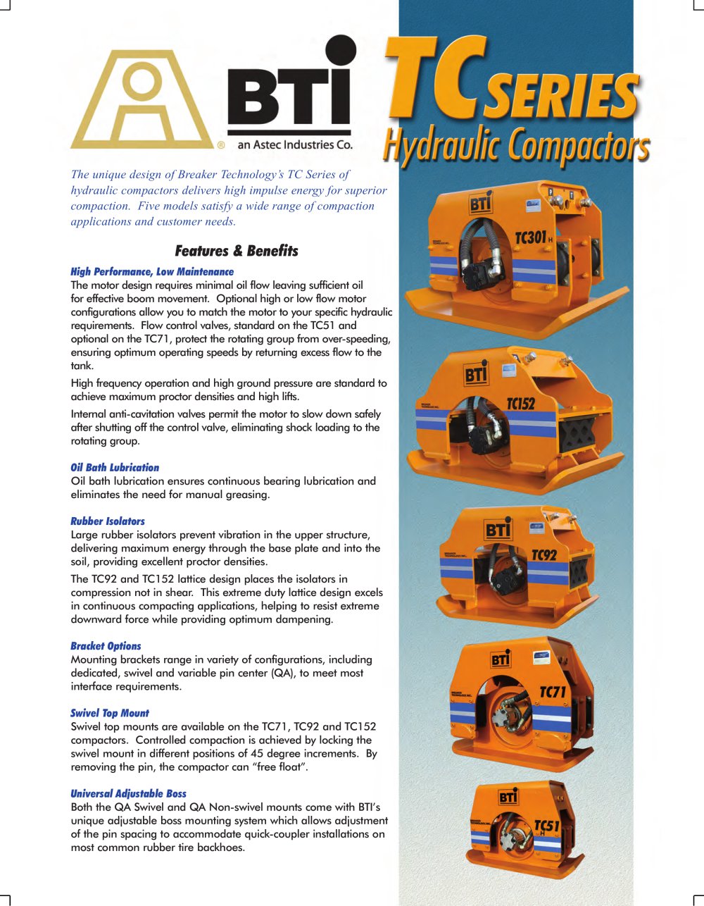 TC SERIES HYDRAULIC COMPACTORS - Breaker Technology, LTD.