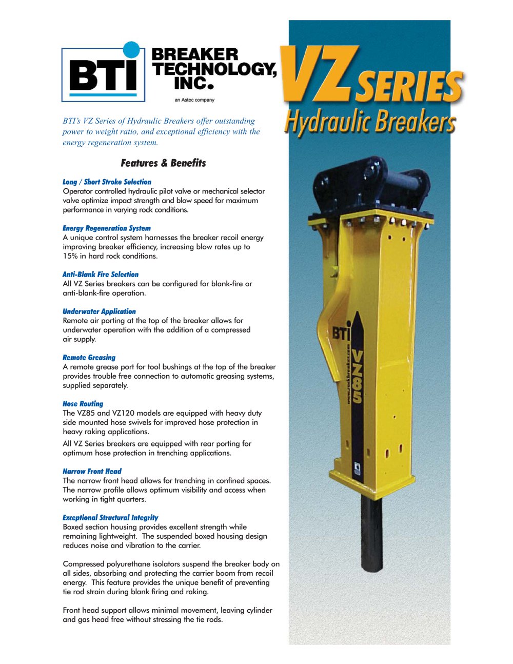 VZ series Hydraulic Breakers - Breaker Technology, LTD.