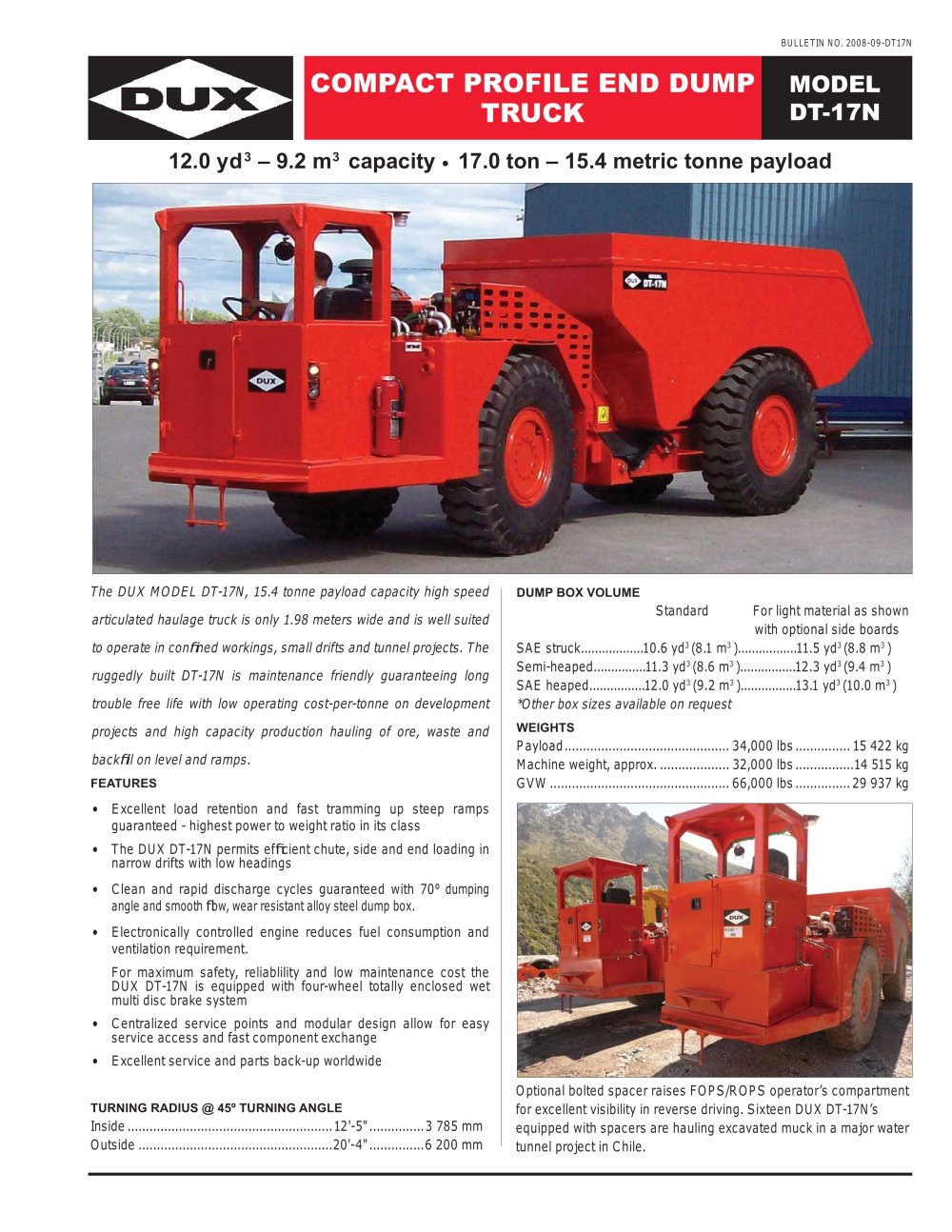 Compact Profile End Dump Truck (DT-17N) - DUX MACHINERY CORPORATION