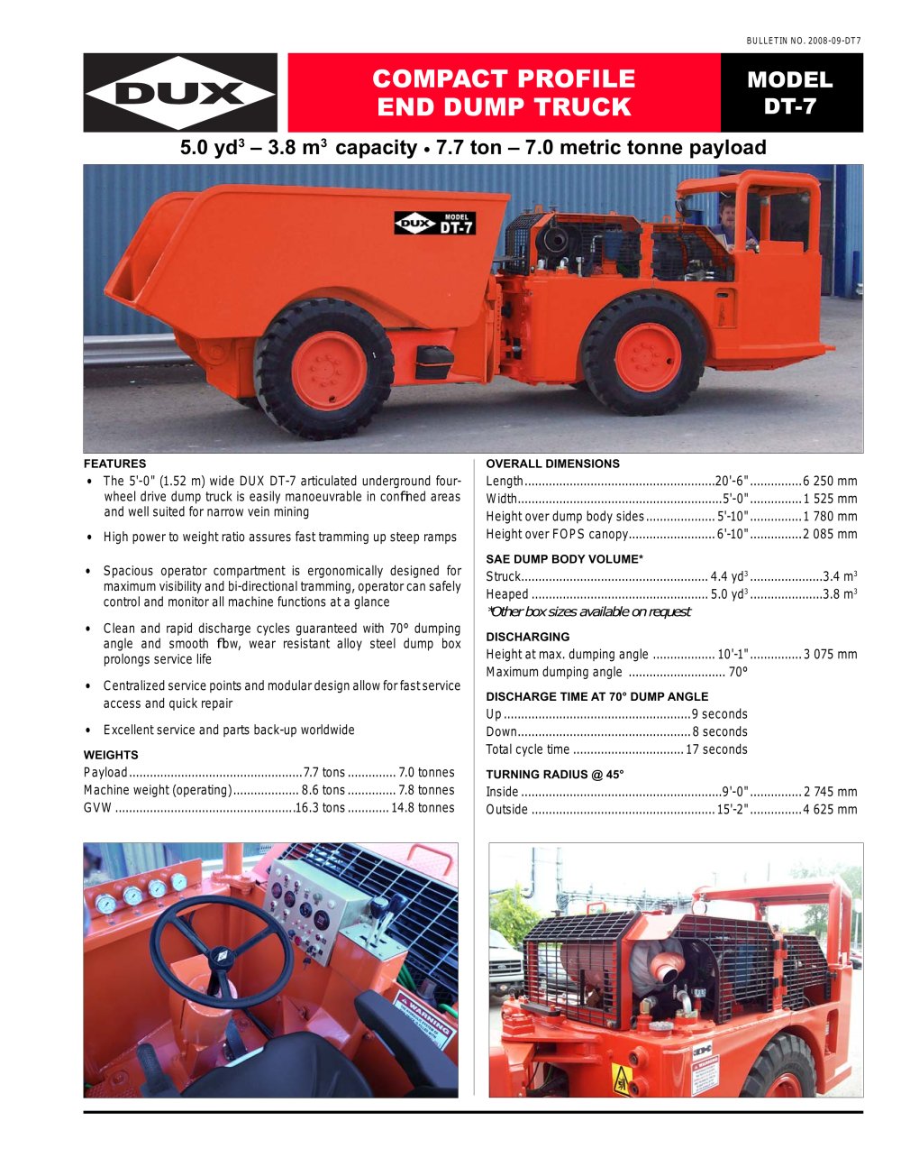 Compact Profile End Dump Truck (DT-7) - DUX MACHINERY CORPORATION
