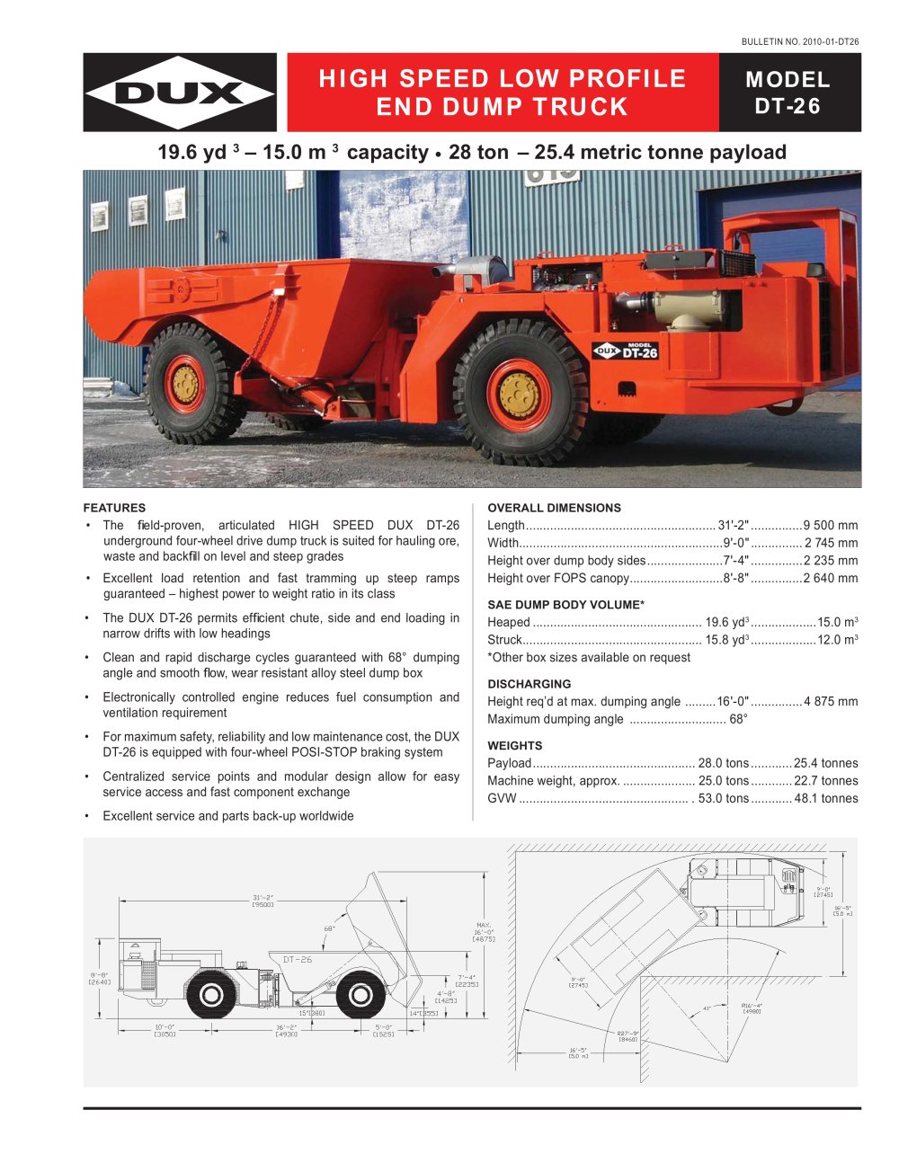 HIGH SPEED LOW PROFILE END DUMP TRUCK - DUX MACHINERY CORPORATION