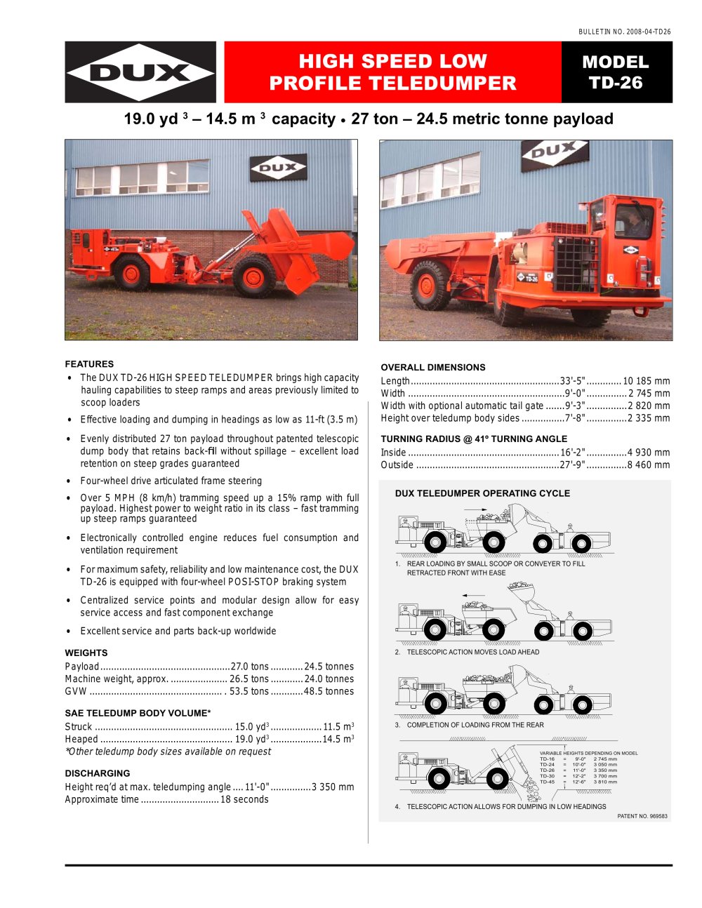 High Speed Low Profile Teledumper (TD-26) - DUX MACHINERY CORPORATION