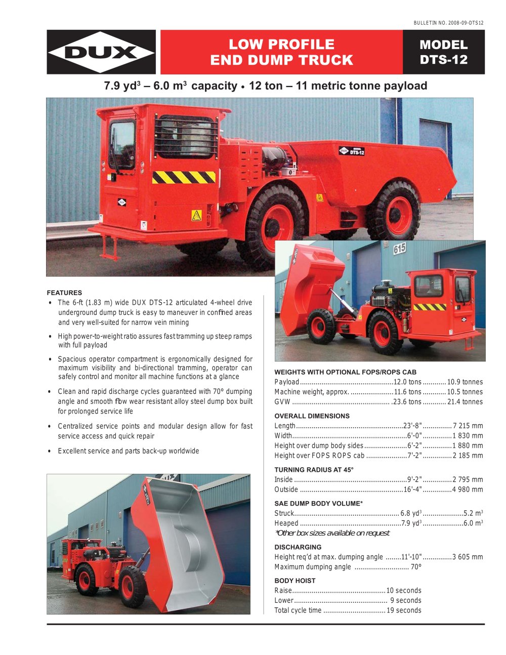 Low Profile End Dump Truck (DTS-12) - DUX MACHINERY CORPORATION