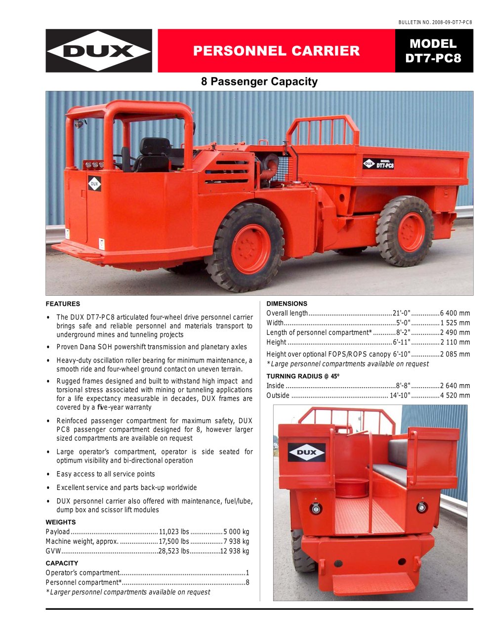 Personnel Carrier (DT7-PC8) - DUX MACHINERY CORPORATION