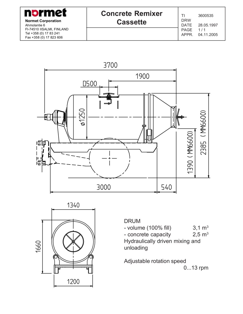 Concrete remixer cassette (2.5 cubic metre) - Normet International Ltd.