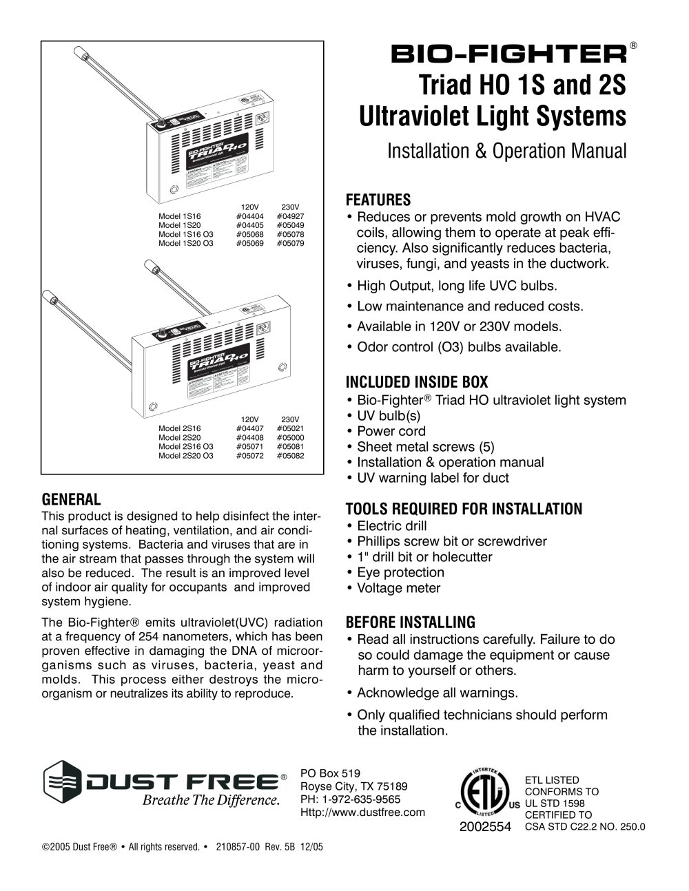 Manual TRIAD - Dust Free&reg;