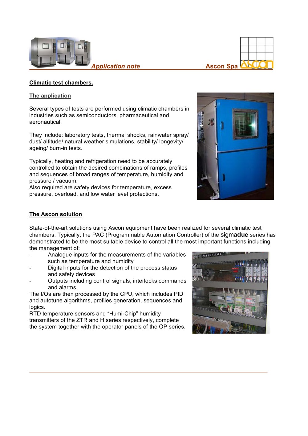 Climatic test chambers. - ASCON