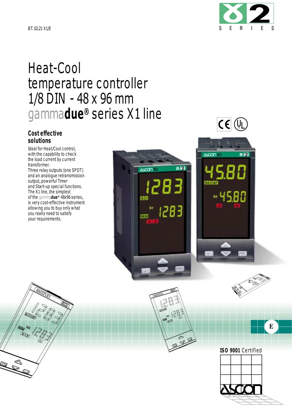 Heat-Cool temperature controller 1/8 DIN - 48 x 96 mm - ASCON